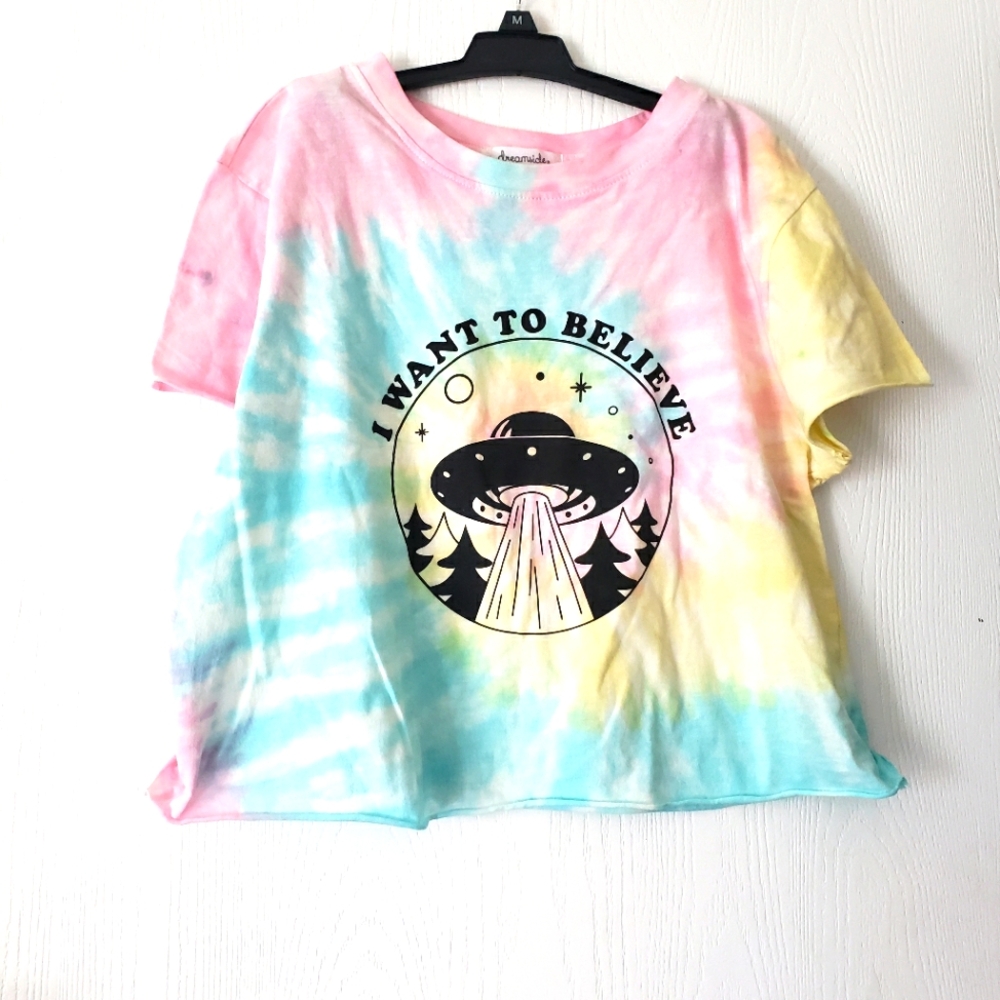 Dreamsicle Tie-Dye UFO Graphic Cropped Tee Juniors XL